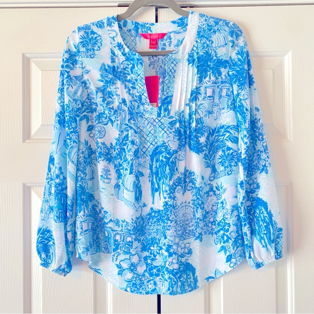 NWT Lilly Pulitzer Blue and White Colby Top in Toile Me About It, XXS